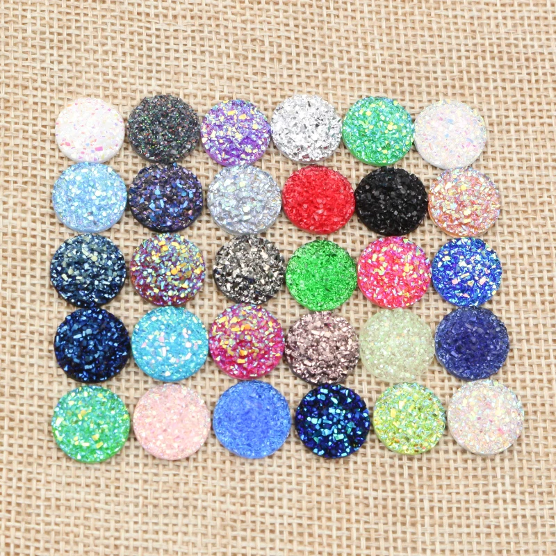 Fashion 40pcs 8mm 10mm 12mm  Mix Colors Druzy Natural Stone Convex Flat back Resin Cabochons Jewelry Accessories Supplies