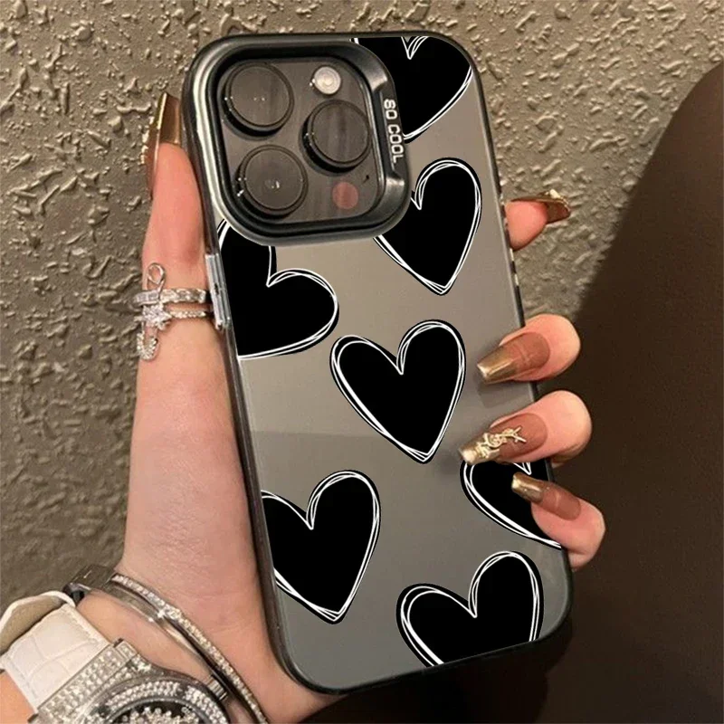 Cute Love Heart Phone Case for iPhone 16 12 13 mini 11 14 15 Pro Max Xs XR 8 Plus Hard IMD Plastic Laser Cover for Women Girls