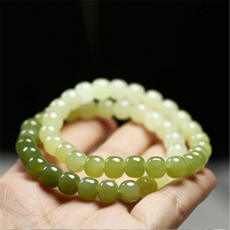 

Qinghai and light vintage-style bead , lake green women's Hetian jade gradient color bracelet