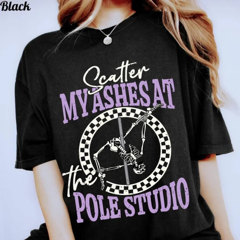 Funny Pole Dance Fitness Skeleton Shirt Poledance Halloween Tshirt Pole Fit T-shirt Distressed Graphic Tee Gift for Her