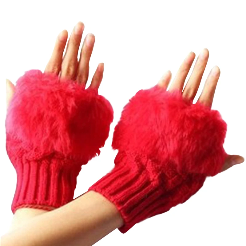 2024 Hot Winter Women Gloves Sweet Plush Knitting Quality Warm Fashion Short Mitten Fingerless Half Finger Glove For Female