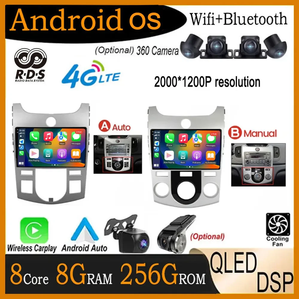 

4G+WIFI Android 14 For KIA Forte Cerato 2 TD 2008 2009-2013 Car Radio Multimedia Player GPS Navigaion DSP Stereo Auto Screen