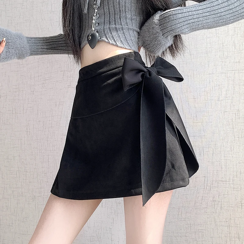   Outono inverno veludo irregular feminino a linha envoltório saias curtas 2025 nova cintura alta arco coreano sexy mini saias femininas