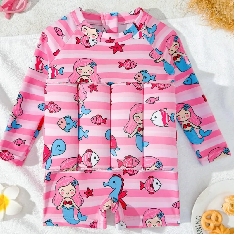 Boys Girls Float Swimwear Long Sleeve UV Rash Guard Toddler Split Suit Surf Hot Spring for Kids Children Swim Suit Baby Swimsuit