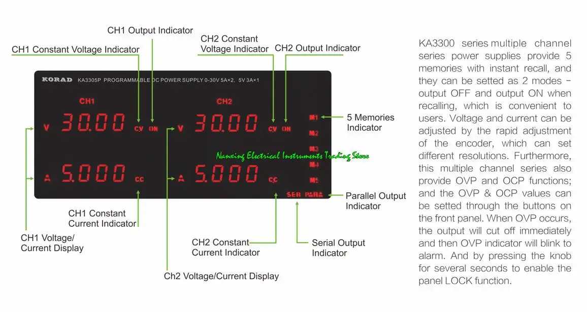 KA3303D/KA3303P KA3305D/KA3305P Programmable Precision Adjustable multiple channel 2CH DC Digital Linear Power Supply 30V,3A/5A