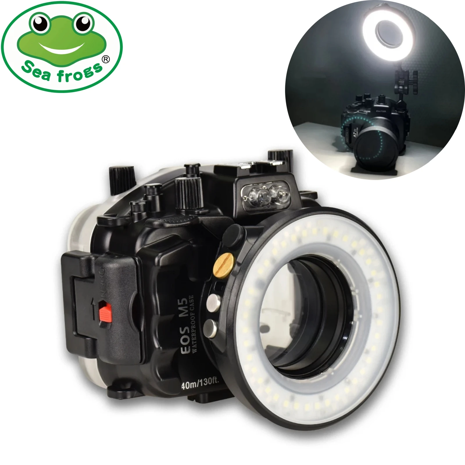 Подводная кольцевая фара Seafrogs Flash Camera 1200LM, 40 м, 67 мм, с резьбой, 3 цвета света, с зарядкой от USB для Sony TG6/TG5