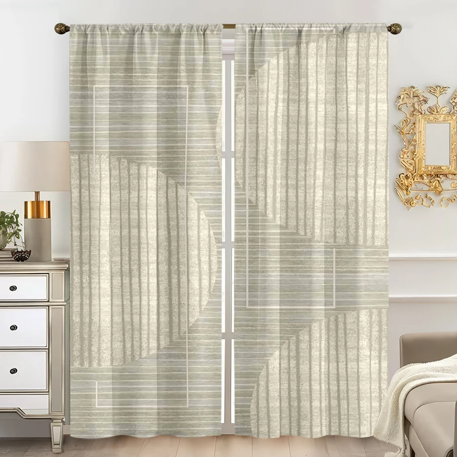 2PCS, Multicolor, Modern Geometric Arch and Line Pattern Curtains, for Bedroom and Living Room, Rod Pocket Style