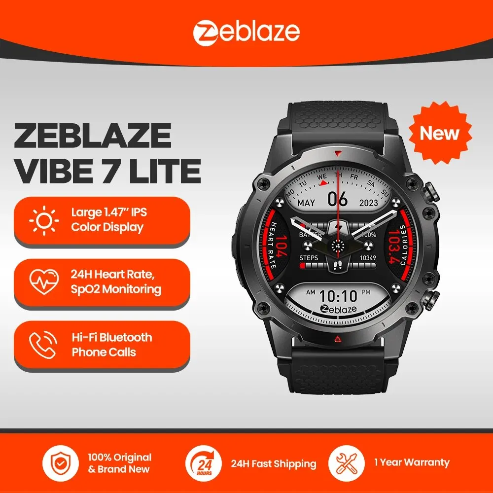 Смарт-часы Zeblaze Vibe 7 Lite с голосовым вызовом, большой экран 1,47 дюйма IPS, 100 + спортивные режимы, 24 часа мониторинг здоровья, смарт-часы для мужчин