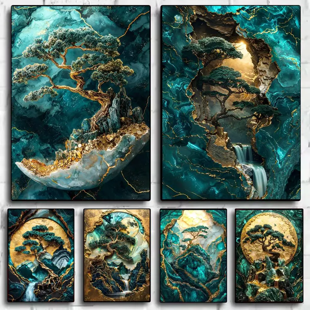 Póster Artístico del Árbol Dorado de la Armonía, Adhesivos Decorativos para Pared, Murales Autoadhesivos para Dormitorio, Sala de Estar, Decoración HD para el Hogar, Regalo