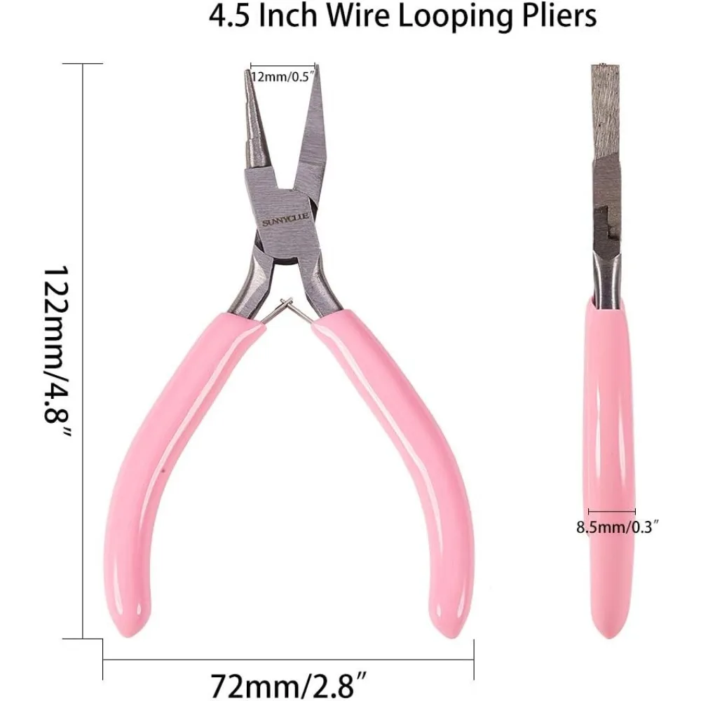 4.5 Inch 3-Step Wire Ring Looping Pliers Mini Precision Round Flat Nose Combination Pliers Tools for DIY Jewelry Pink making kit