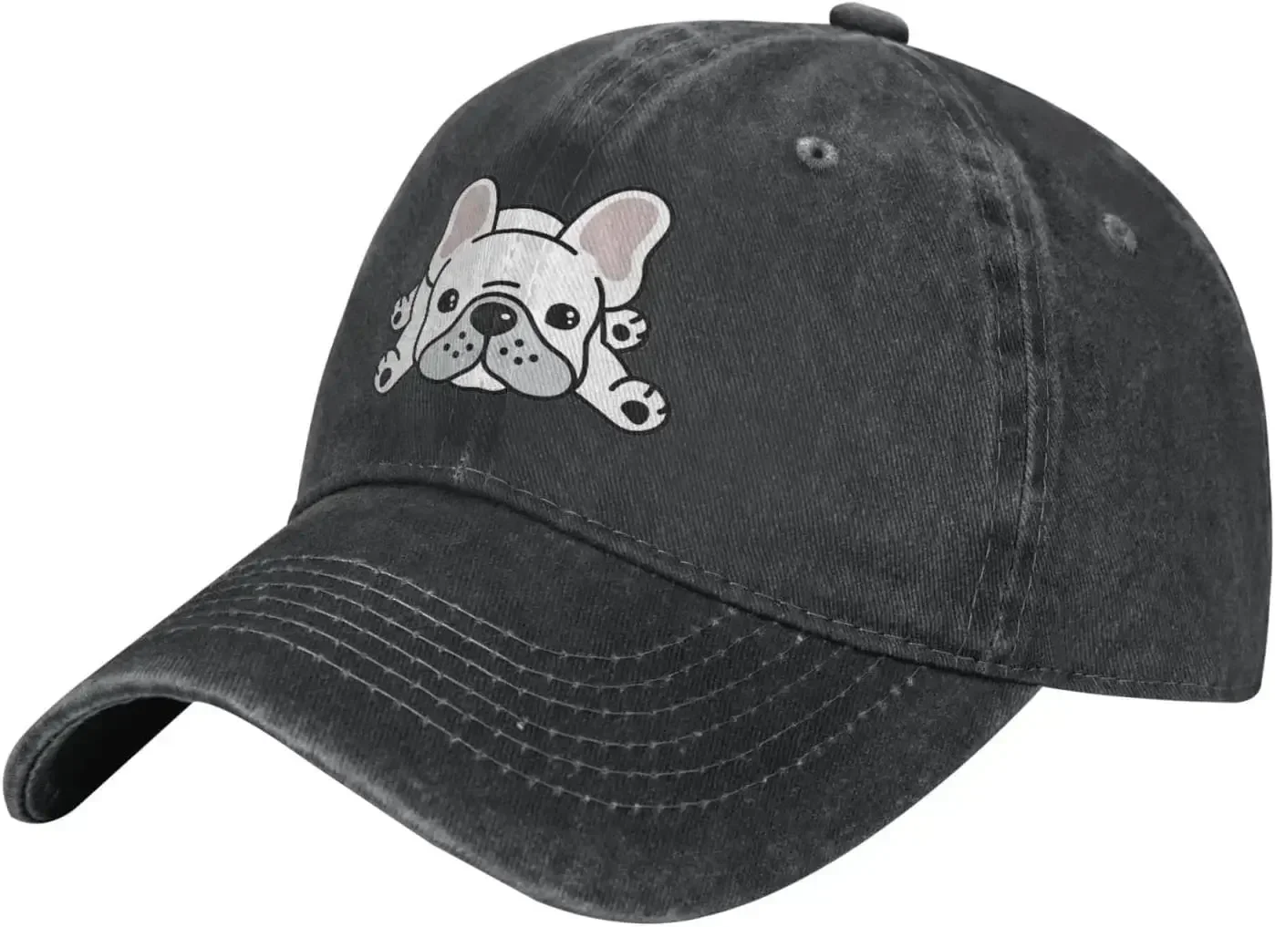 French Bulldog Lying Down Vintage Distressed Adjustable Washed Denim Mens Dad Trucker Hat Baseball Ball Cap for Men