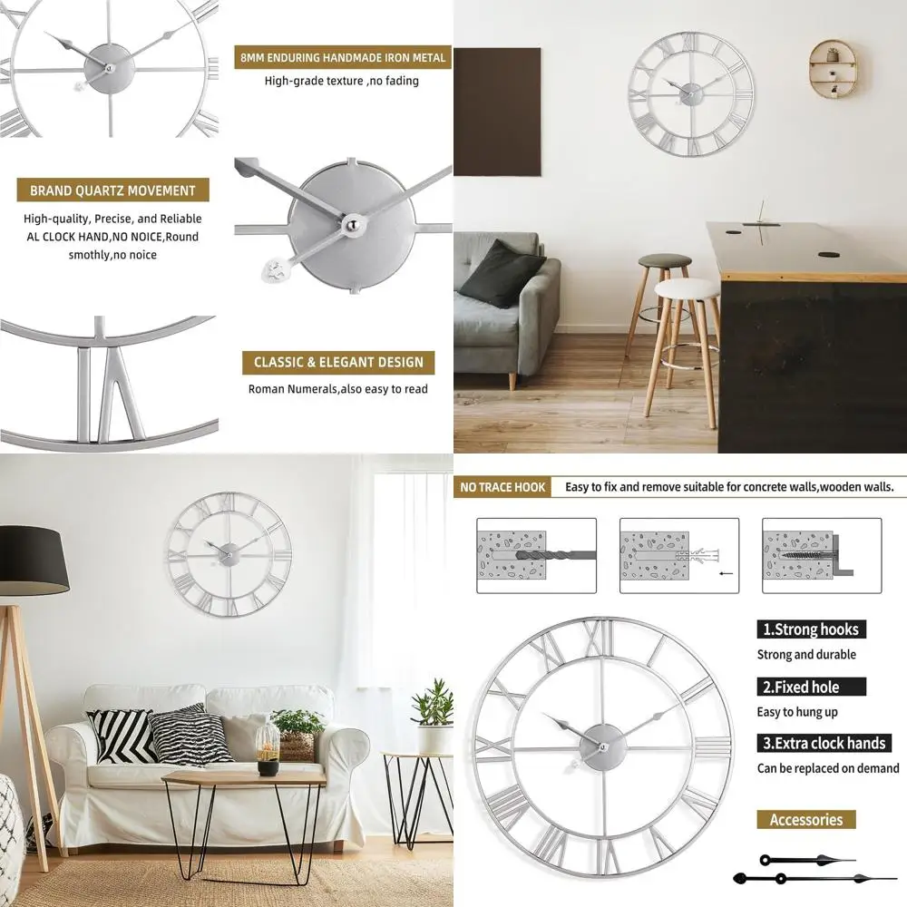 

24. Тихие металлические настенные часы, винтажный стиль для гостиной, спальни и офиса.