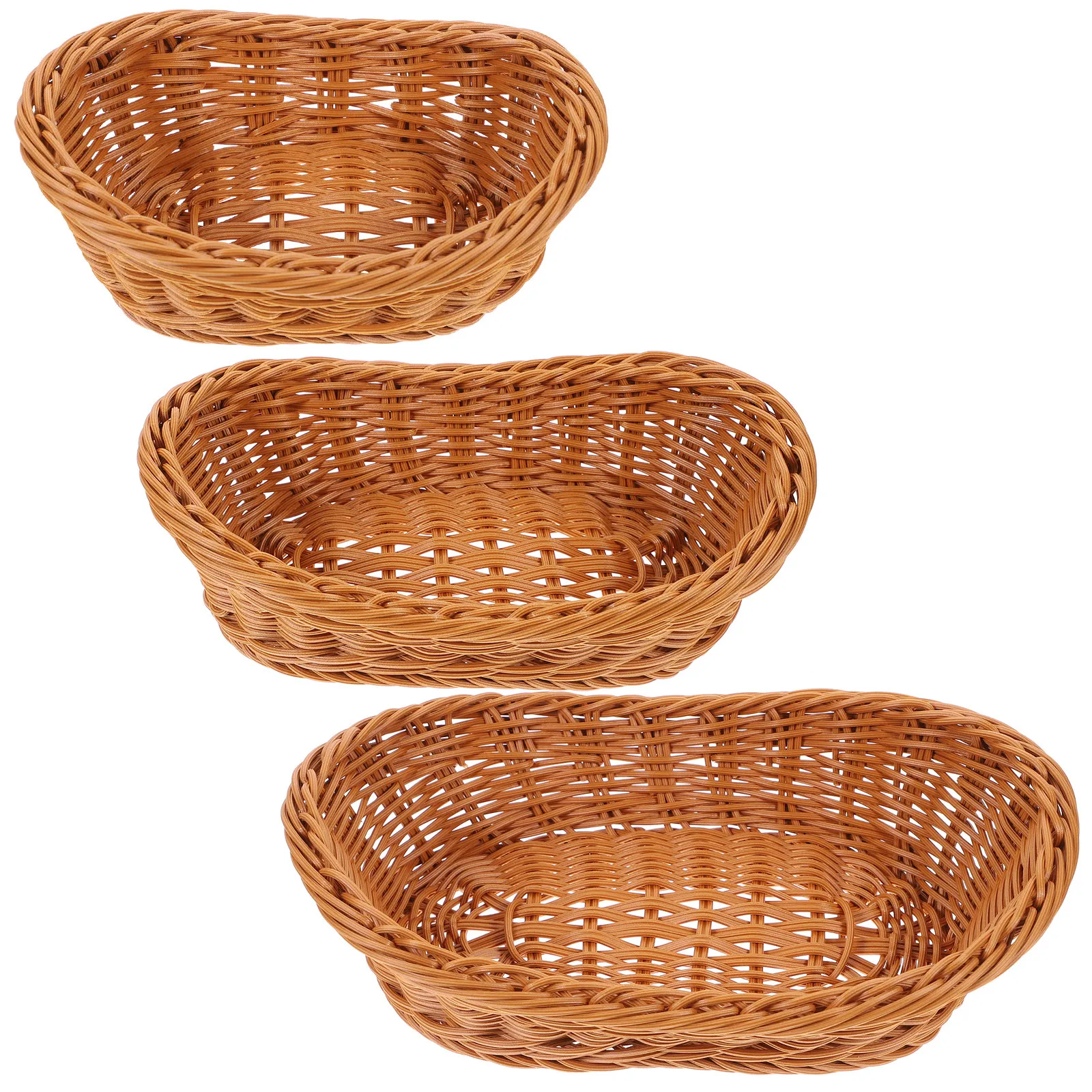 3Pcs Imitation Rattan Fruit Basket Kitchen Food Storage Basket Multi-Function Woven Serving Holder for Fruits Snacks Bread