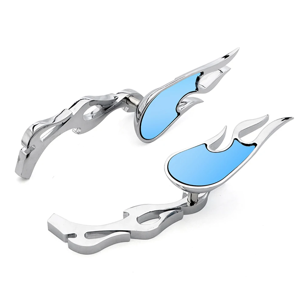 8mm 10mm Universal Chrome Billet Mirrors Flamed Stems 3D Flames For Harey And Other Motorcycles Mirror