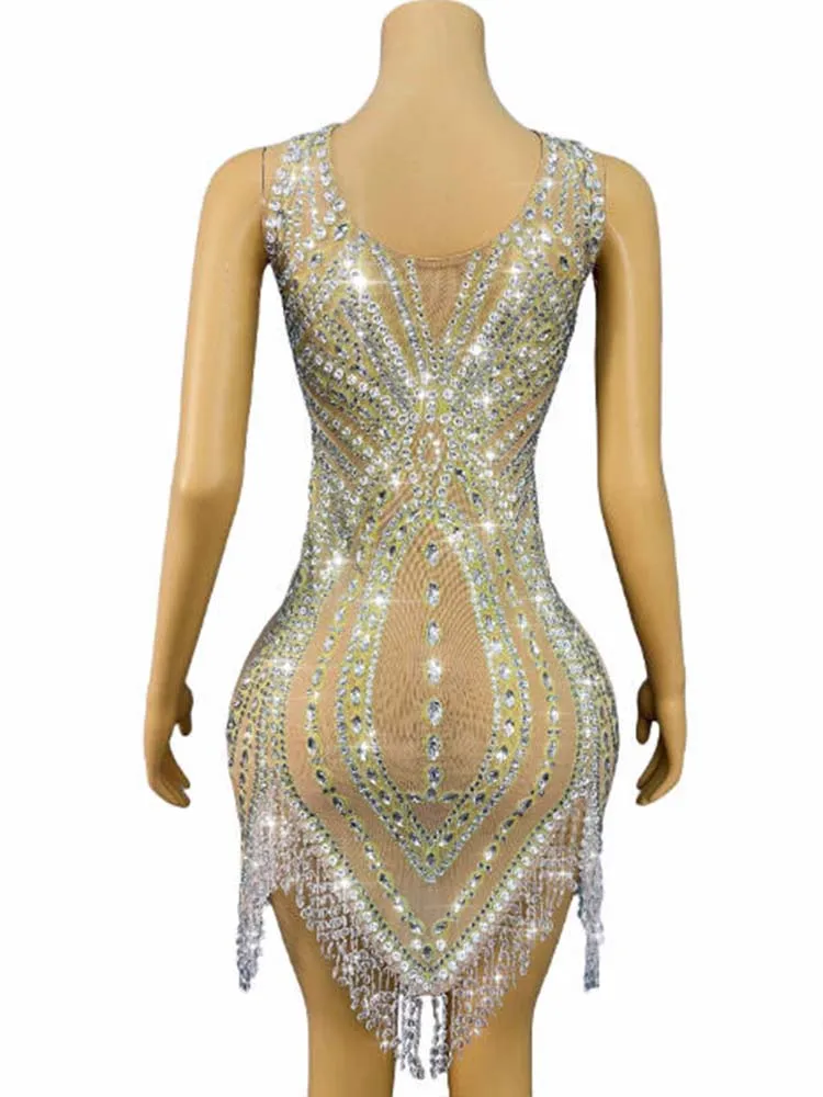 High Quality Hot Stamping Sexy Hollow Tassel Irregular Dress 2025 New Fashion Custom Women'S Clothing