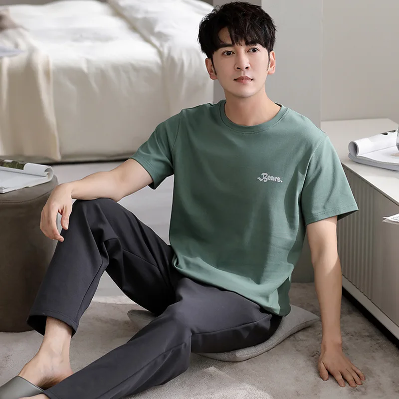 New Type Pajamas Suit Men Pure Cotton O-Neck Loose Short-sleeved Sleepwear Outdoor Loungewear Set Spring Summer Nightcloth Male