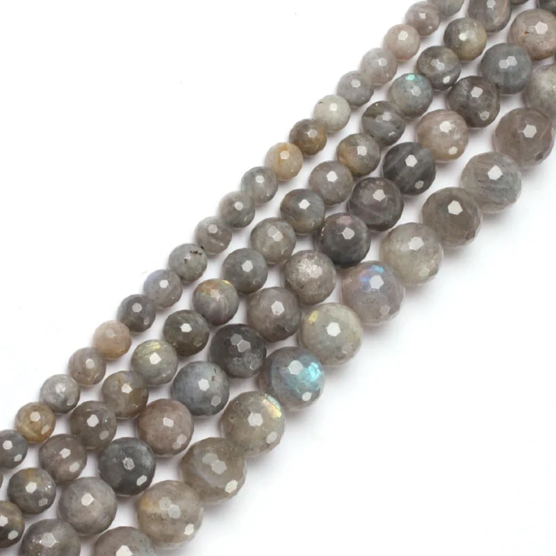 Natural Stone Blue Rainbow Flash Labradorite Faceted Round Bead For Jewelry Making Strand 15inch DIY Bracelet Beads 4mm 6mm