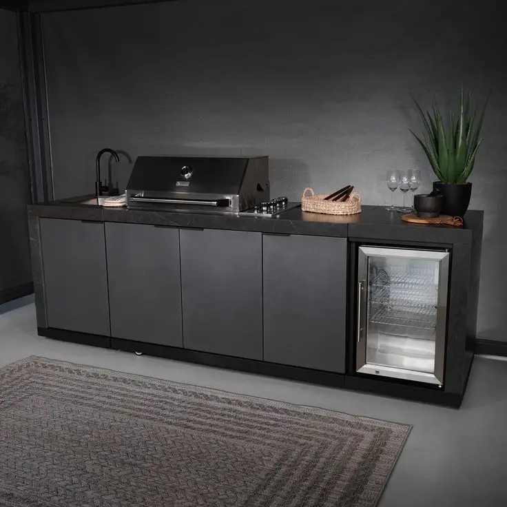 

Самодельный полный уличный встроенный шкаф для газового гриля из нержавеющей стали, встроенный черный стальной уличный кухонный шкаф с раковинами