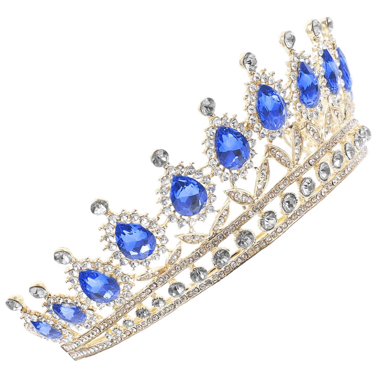 

1pc Princess Crown Rhinestone Headband Blue Elegant Bridal Hair Piece Wedding Party Water Drop Crystal Headdress