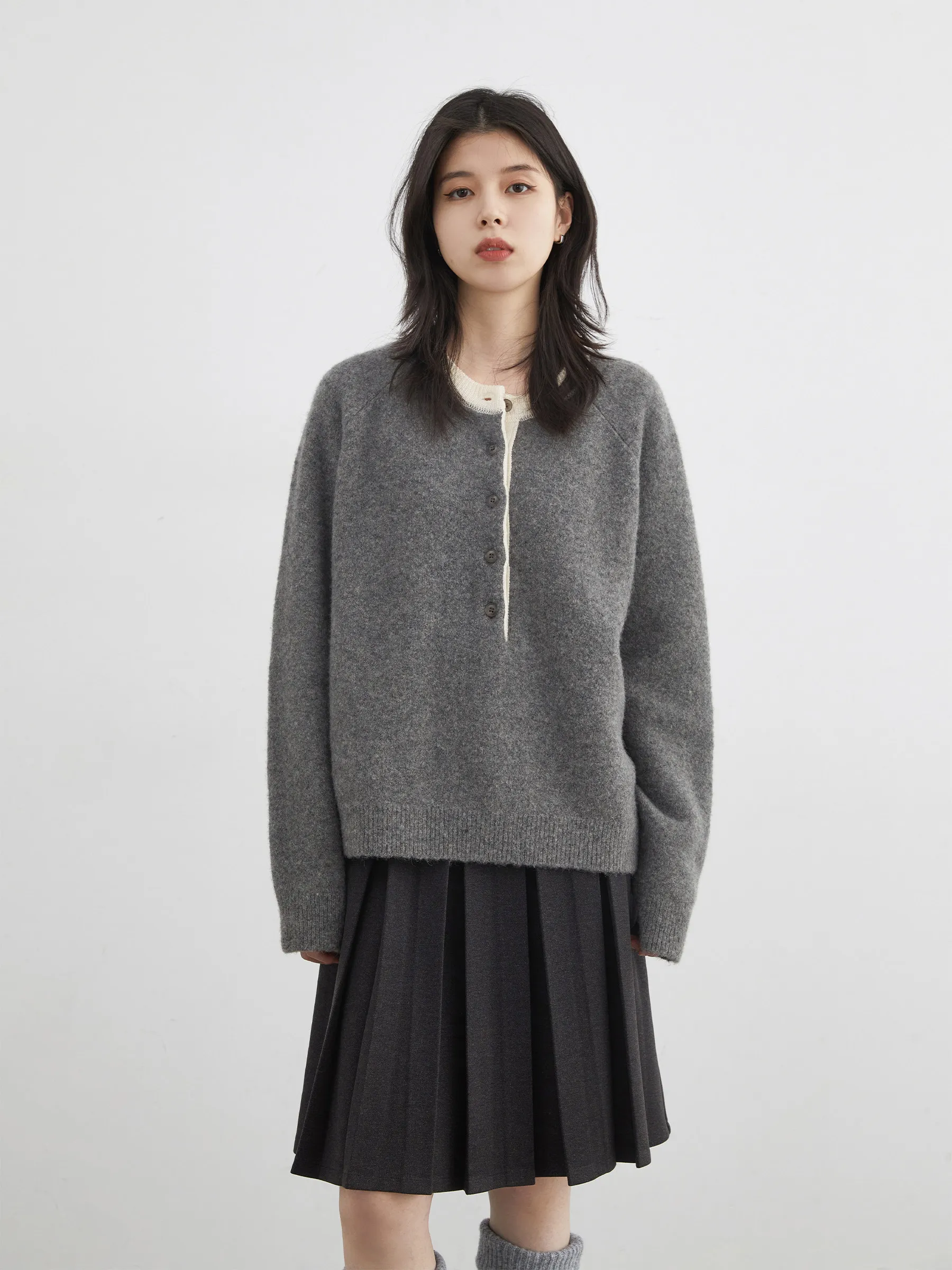 CHIC VEN-suéteres coreanos para mujer, jerséis de punto holgados e informales con contraste y cuello redondo, Top cálido para mujer, Otoño Invierno 2025