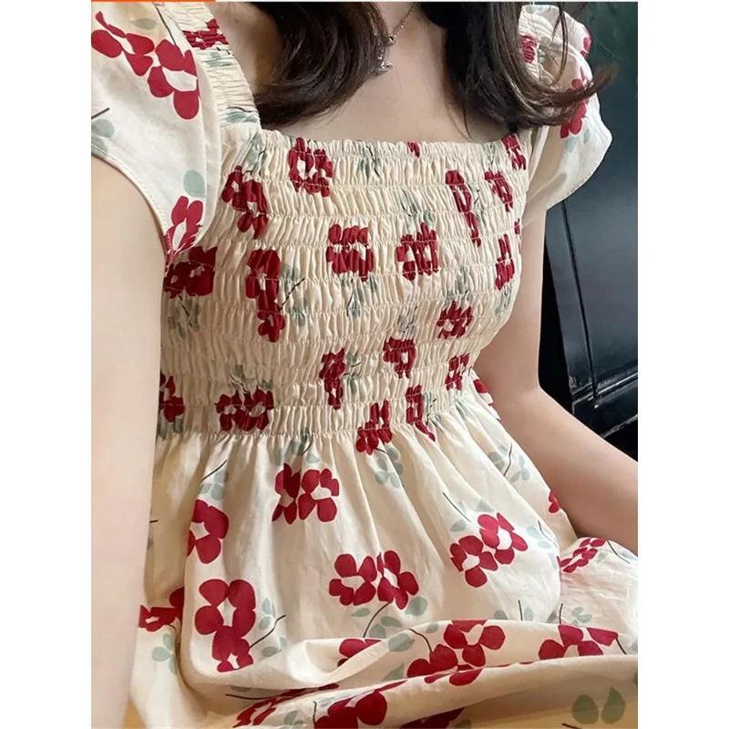 

Нежное платье в стиле французского шика с цветочным принтом, приталенное, с рукавами-фонариками, вдохновленное цветами платикодона, YY178