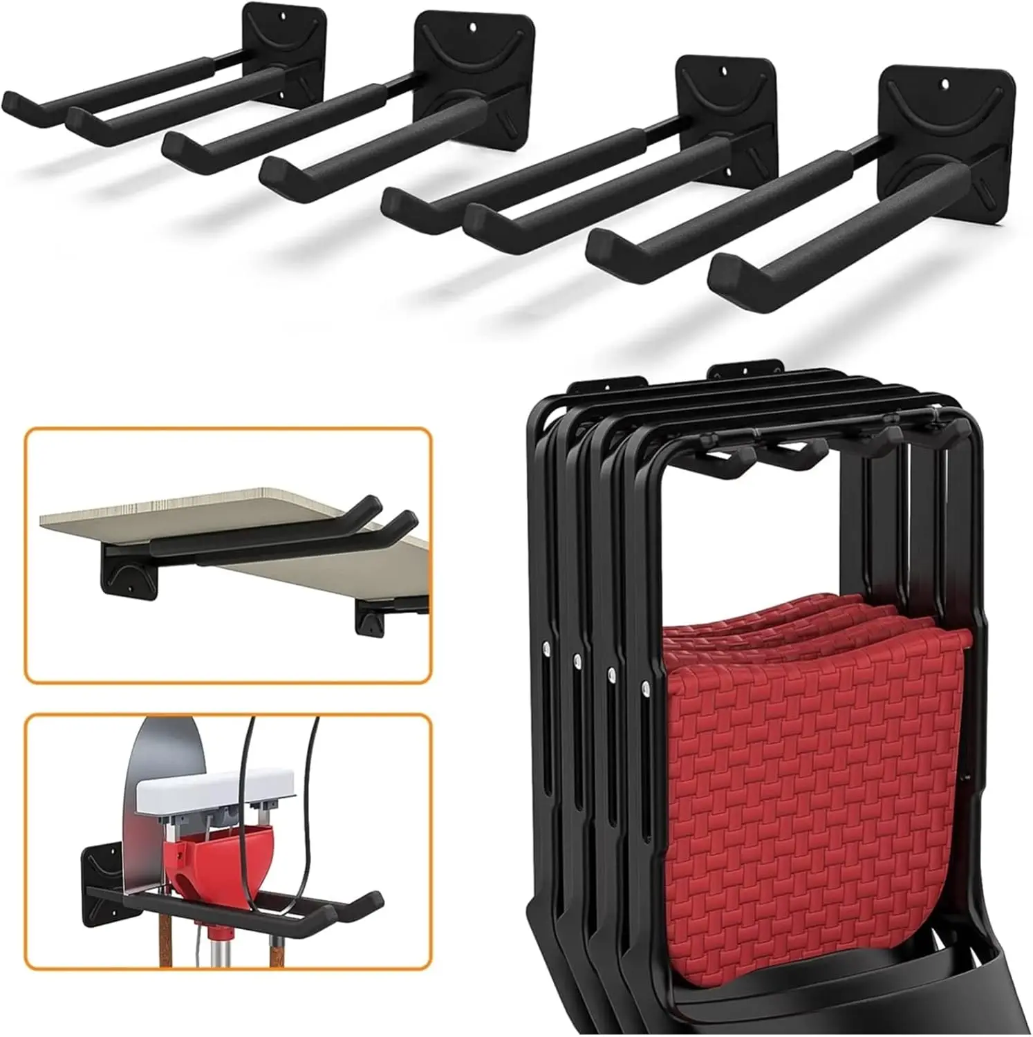 

Heavy Duty Garage Storage Hooks, Wall Mount Tool Organizer for Tires, Ladders, Chairs and Tools
