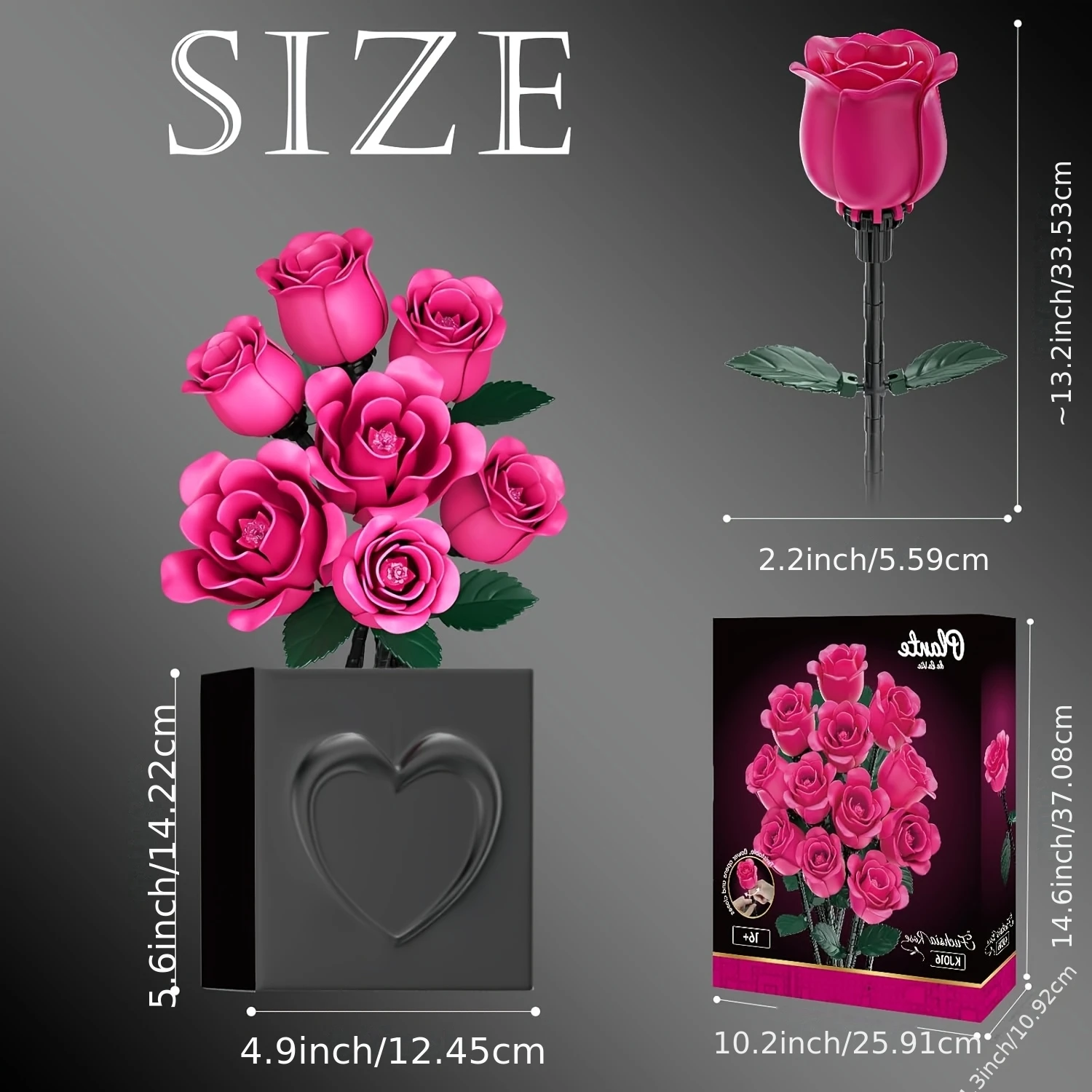 JAKI 7pcs Rose Bouquet Building Block Set, Rotatable Control Flowering Plants, Adult Christmas And Valentine'S Day Gift - Gothic Home Office Desk Bookshelf Decoration