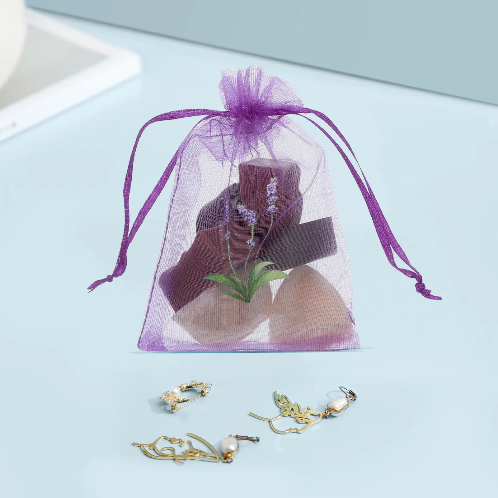 20Pcs Organza Lavender Sachet Bags Empty Drawstring Bulk Sachet Pendant Fabric Fragrance Bags for Closet Fresheners Wedding
