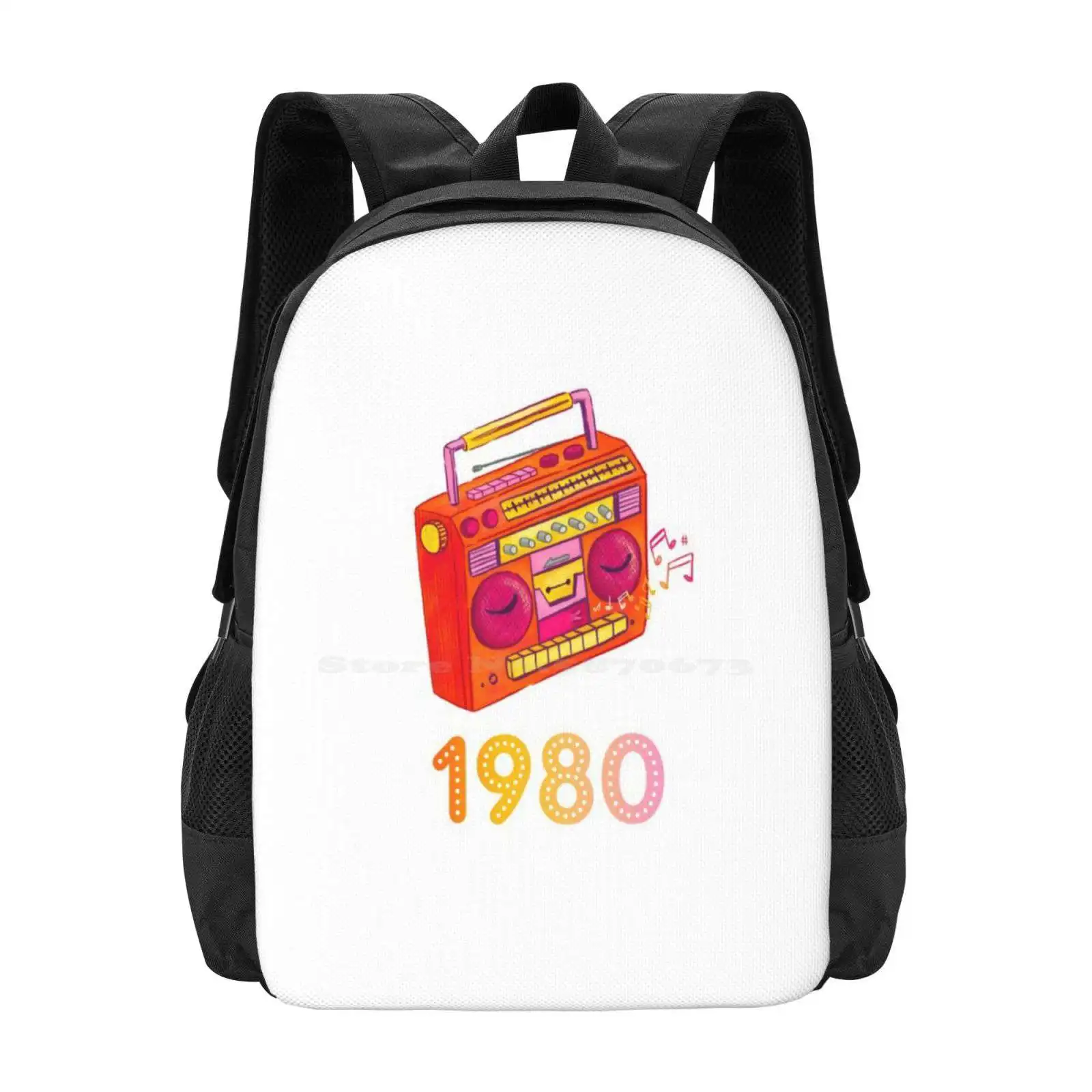 1980 Large Capacity School Backpack Laptop Bags 1980 80S Vintage Retro Cassette Player Music Birthday