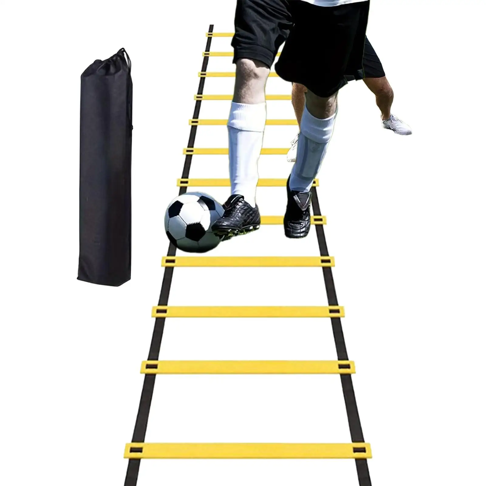 Escada de agilidade de 19,6 pés, escada de treino com bolsa de transporte, equipamento de treinamento de velocidade de 12 degraus para academia, prática de fitness ao ar livre, beisebol