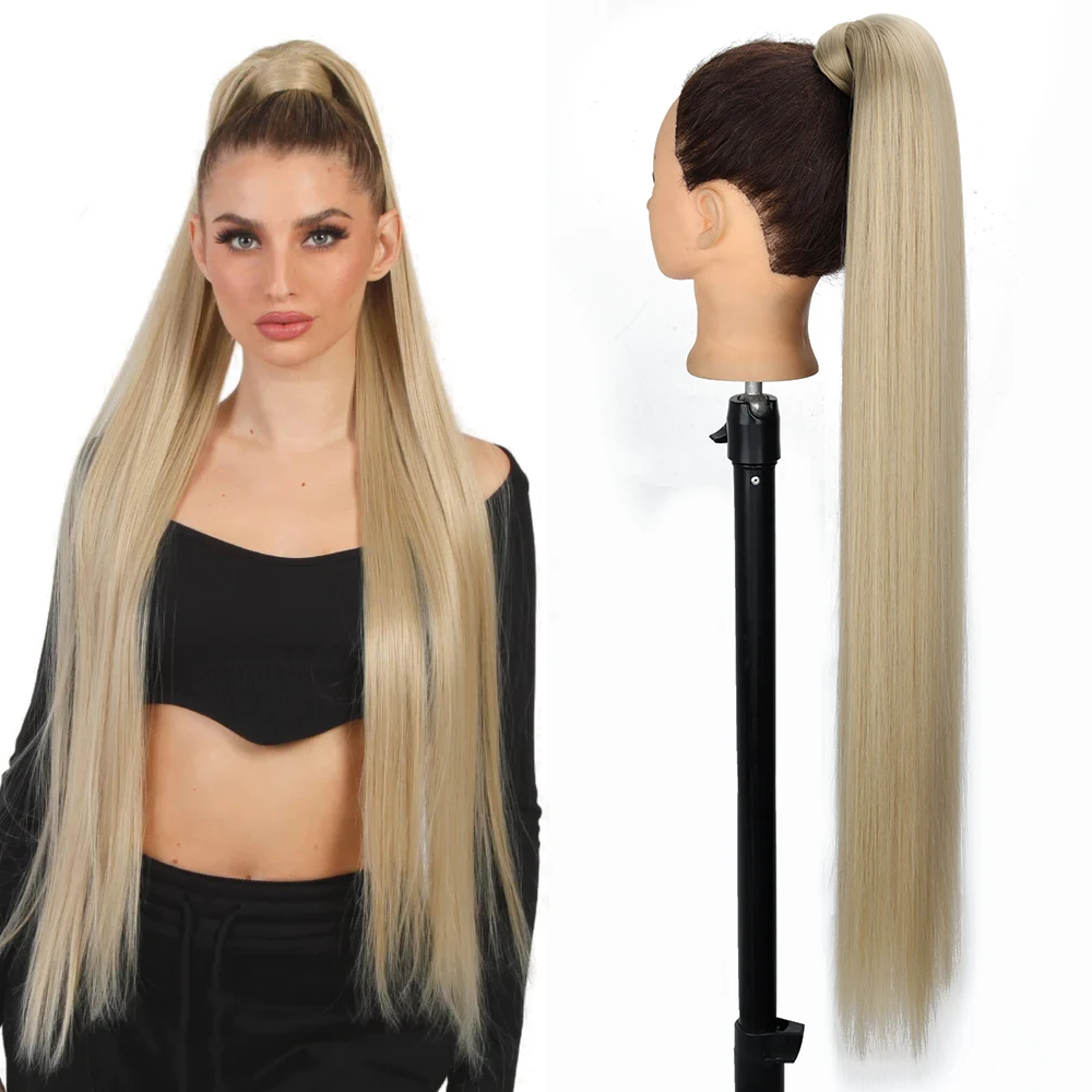 

Synthetic Long Straight Ponytail Clip In Hair Extension 22 34 Inch Wrap Around Pony Hairpiece For Women Natural Blonde Horsetail