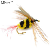 MNFT 10PCS Yellow and Black Bumble Bee Fly Insect Artificial Fishing Bait Dry Fly for Trout Fishing 10#