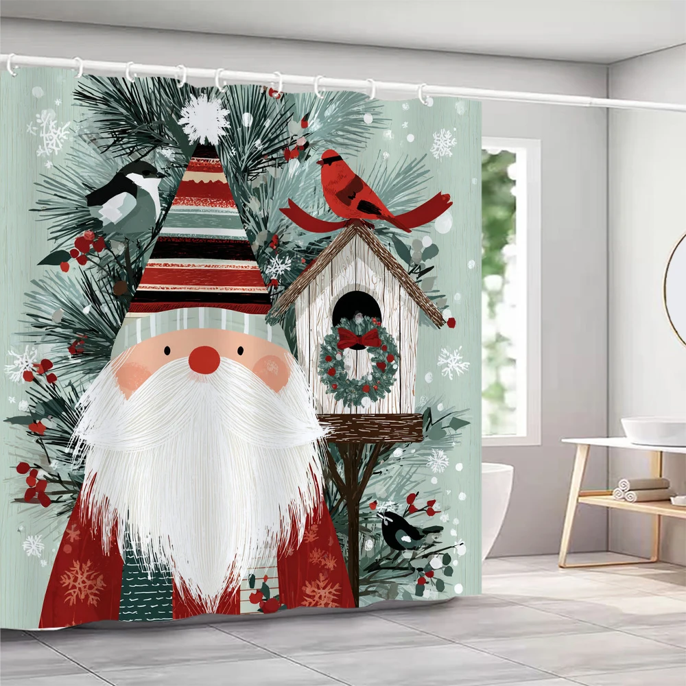 

Christmas Shower Curtain with Hooks Santa Claus and the snowman Shower Curtain home for print Christmas decoration Curtain