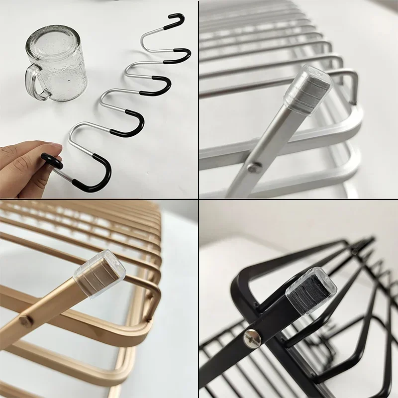 New  Hot Sale Aluminum Gold Sink Dish Rack Dish Drainer Rack Kitchen Sink Dish Drying Rack With Drainboard Set