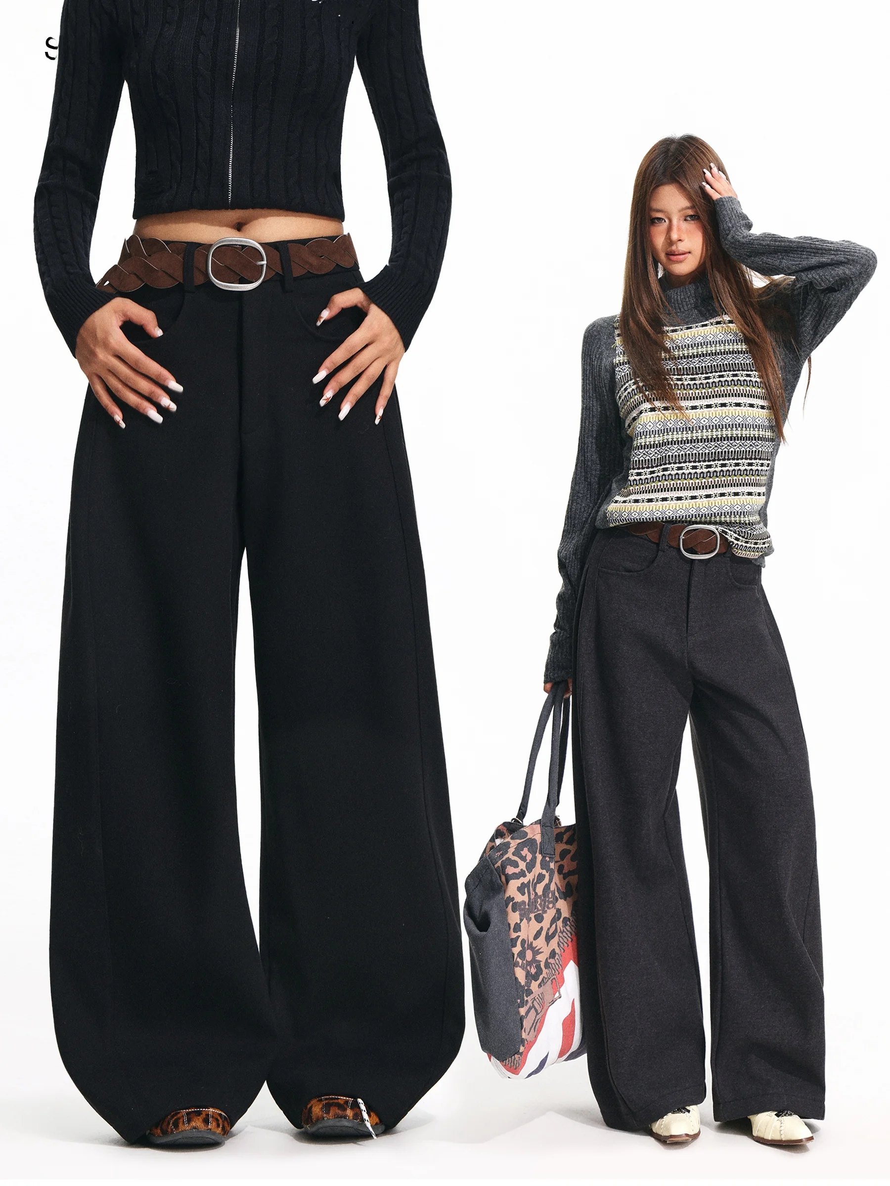 

Retro American Casual Pants Women's Spring Straight Loose Wide Leg Pants Design Sense Drape Woolen Knife Pants