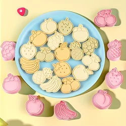 Cartoon Fruit Cookie Cutters Set,Plastic Embossing Cookie Mold,Pastry Dough Biscuit Cutters,Cookie Stamps for Fondant Cookie