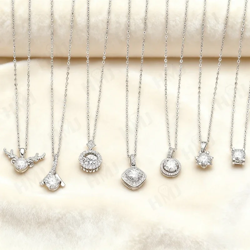 Moissanite Necklaces 925 Sterling Silver D Color Round Shape Prong Setting Anniversary Thanksgiving Day Gift Wedding Elegant