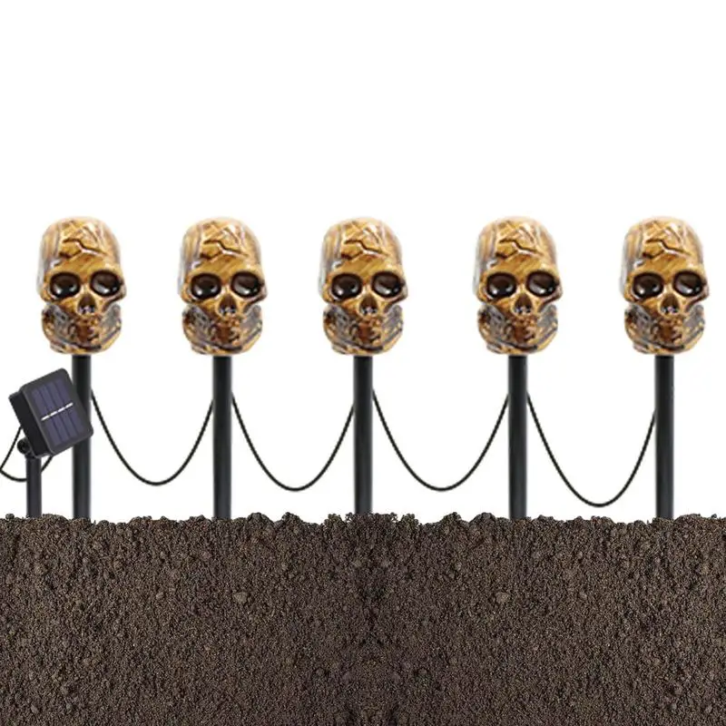 

Solar Skull Lights 5Pcs Waterproof Landscape Path Stake Lights Spooky Solar Powered Light For Garden Patio Yard Pathway