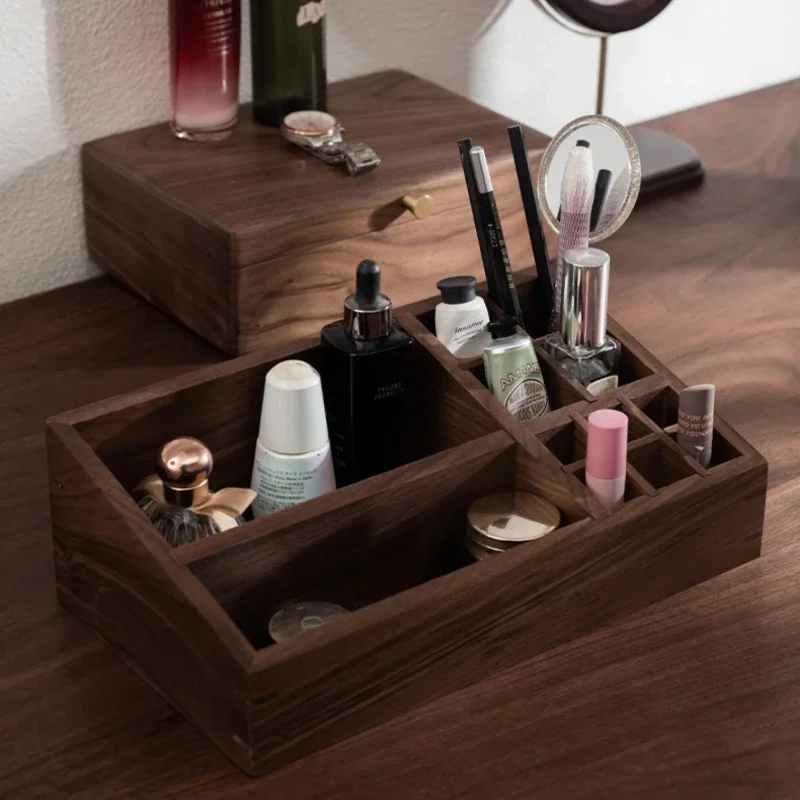 

Коробка для хранения косметики из орехового дерева, органайзер для макияжа с ящиком, органайзер для ухода за кожей из цельного дерева для дома, держатель для помады