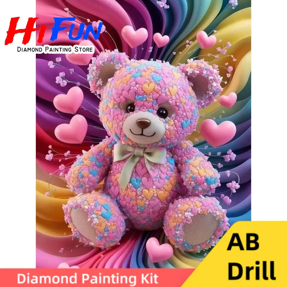 

Colorful Cartoon Bear Diamond Painting Kit AB Drill Cross Stitch Abstract Bear Animal Picture Full Round Gift Nursery Decor