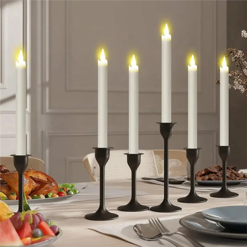 【CHRISTMAS 】Charging Station Included Rechargeable Flameless Taper Candles 6 Pcs LED Flickering Candles With Remote Timer