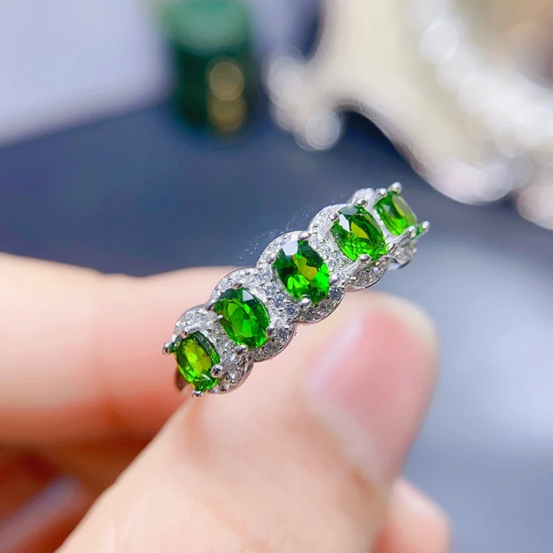 Natural diopside ring fresh and simple 925 Sterling Silver Emerald Color beautiful women's gift special design