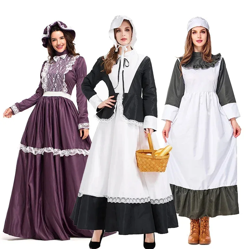 Nuevo disfraz de Carnaval de Halloween para mujer, casita en la pradera, mono de peregrino pionero americano, vestido de fiesta elegante para Cosplay NM31