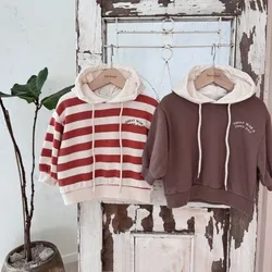Sudadera con capucha de manga larga para bebé, sudaderas con capucha de algodón a rayas para niña, Jersey informal para niño pequeño, Tops, ropa para niños, Otoño, nuevo
