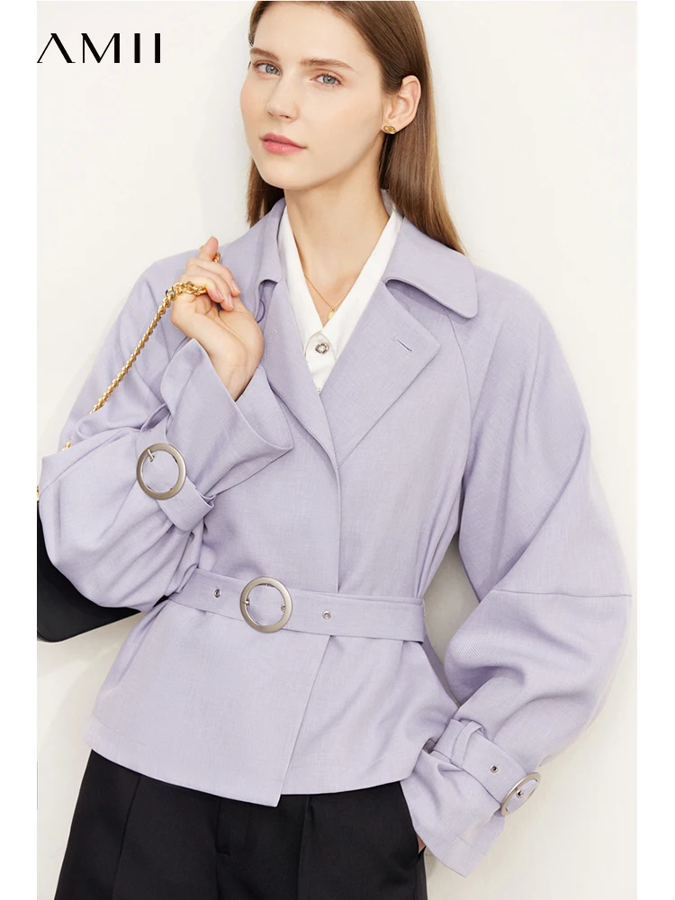 Amii Minimalism Spring Trench Coats  for Women 2023 Fashion Turn-down Collar Belt Trench Coat Slim Female Short Jacket 12241053