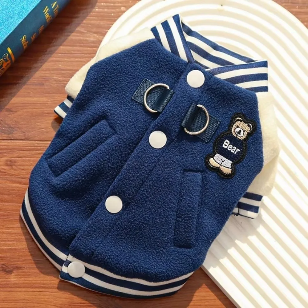 

Winter Warm Puppy Coat Button Fleece Clothing Pet Outdoor Jacket with D Ring Teddy Corgi Baseball Uniform Sport Suit