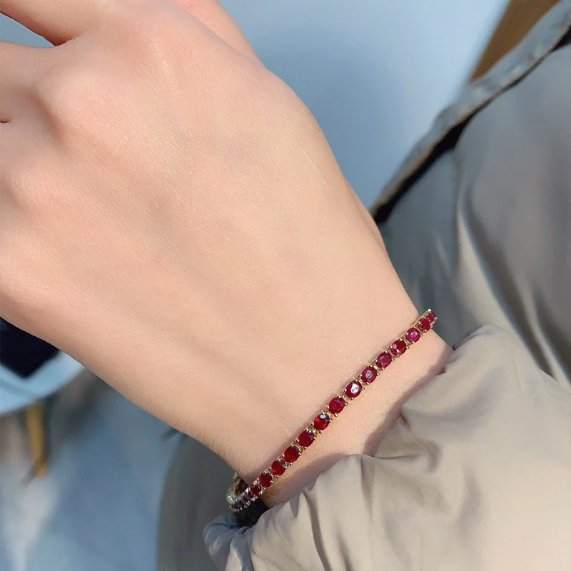 Aazuo Gioielli di lusso originali Bracciale in oro rosa 18 carati con rubino naturale Bracciale con linee da tennis classiche per donna Festa di fidanzamento alla moda di lusso