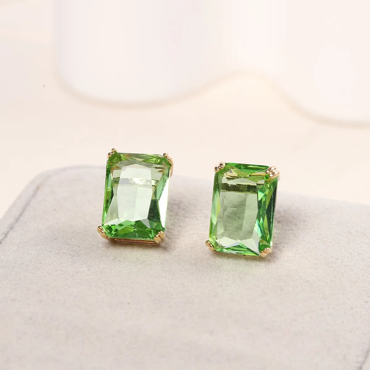 レディース スクエア エメラルド ジルコン ネックレス イヤリング セット 2025