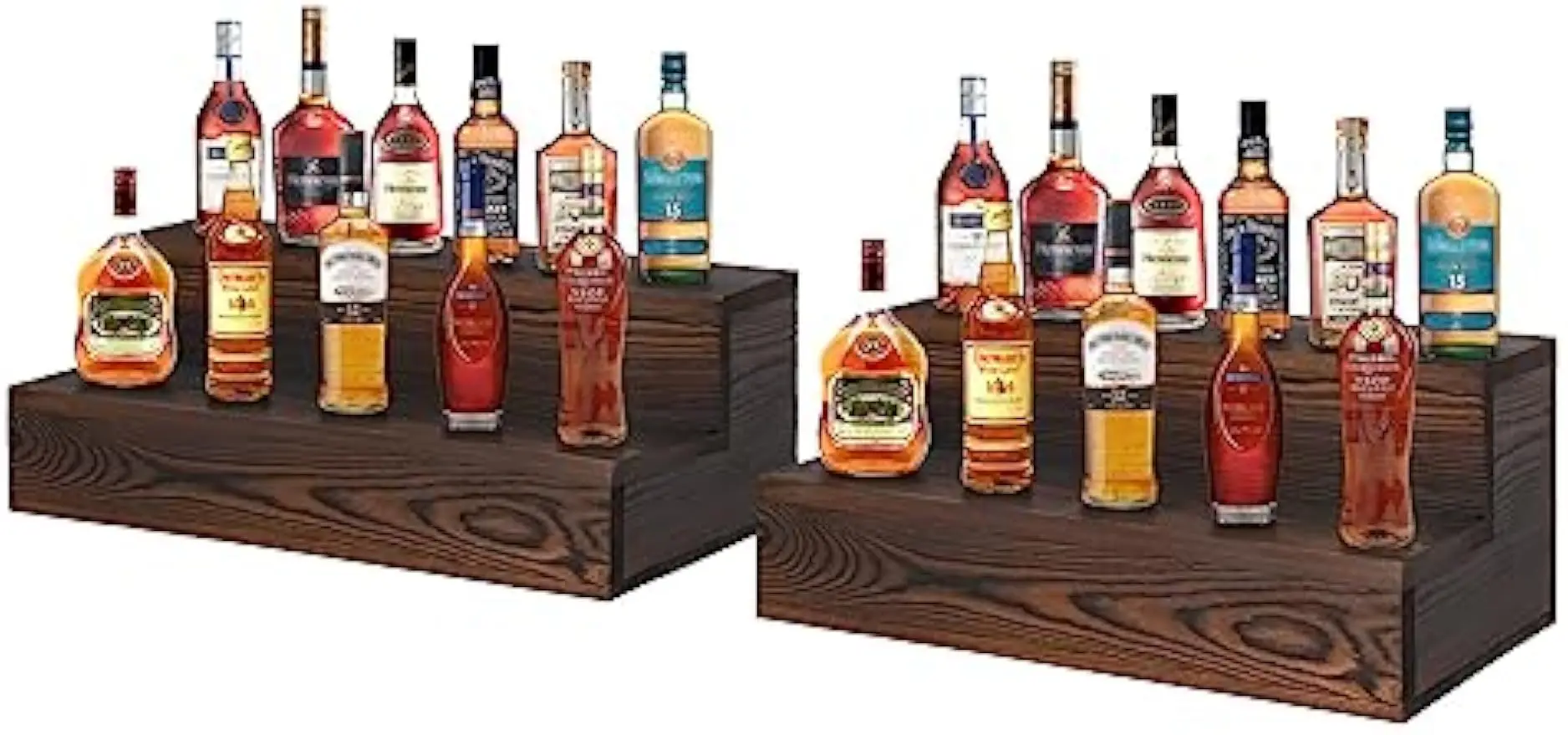 

2-Tier Wooden Liquor Bottle Display Shelf, Tabletop Wine Rack for Home Bar and Kitchen