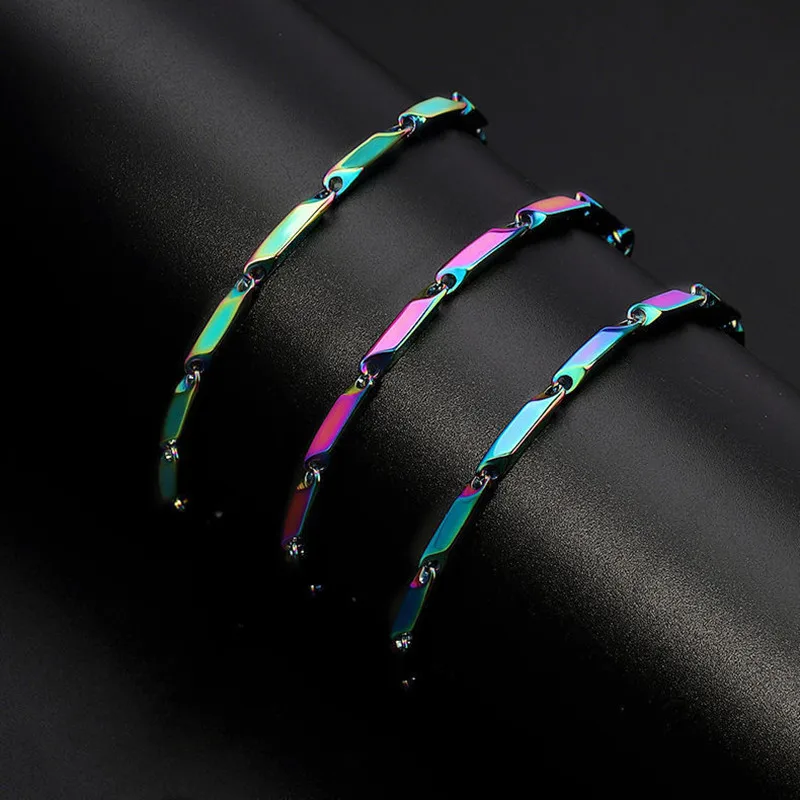 Fashion Men Titanium Steel Colorful Bracelet Quenched Bamboo Leaf Chain Versatile Bracelet for Men and Women Jewelry 19cm/21cm